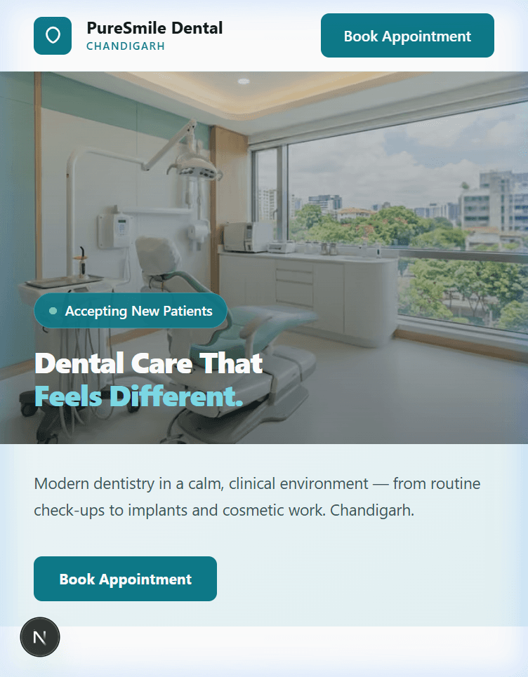 PureSmile Dental website mobile preview