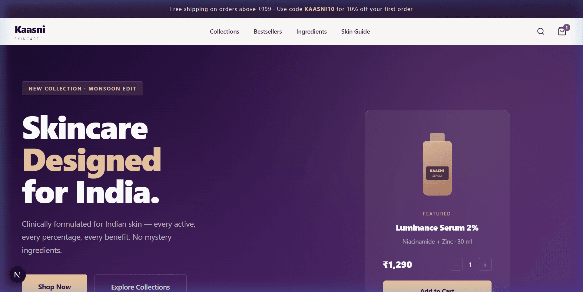 Kaasni website desktop preview