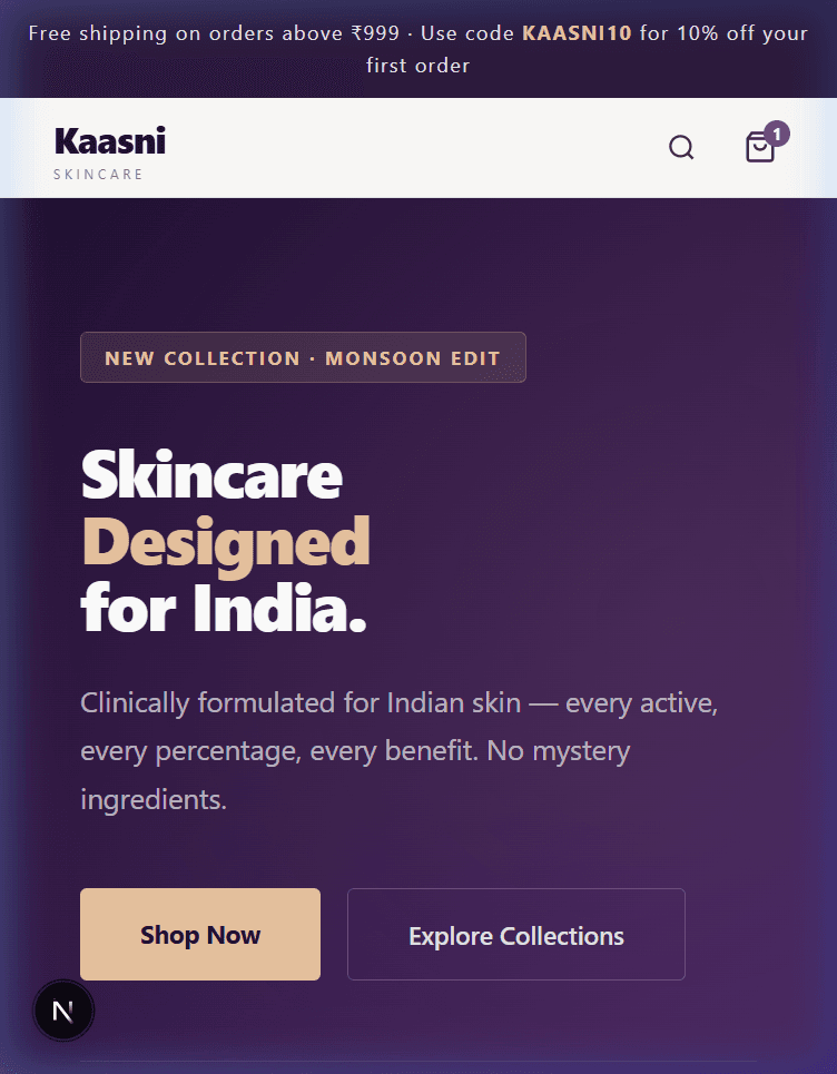 Kaasni website mobile preview