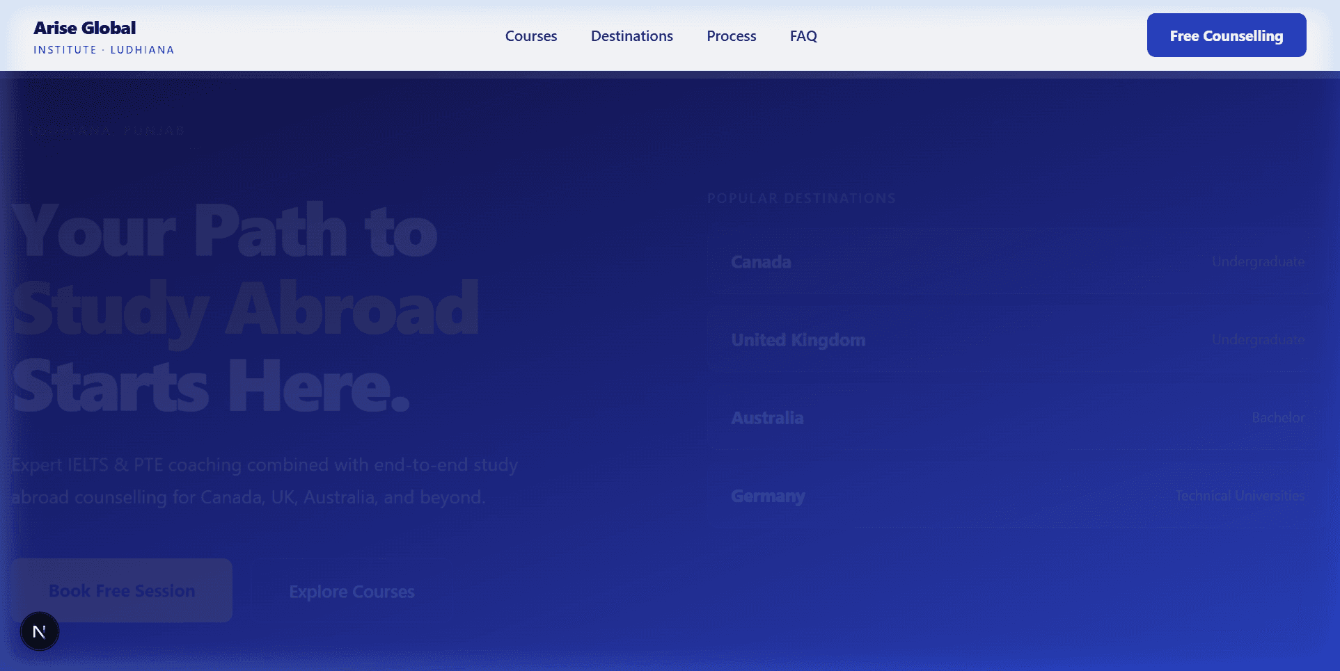 Arise Global Institute website preview