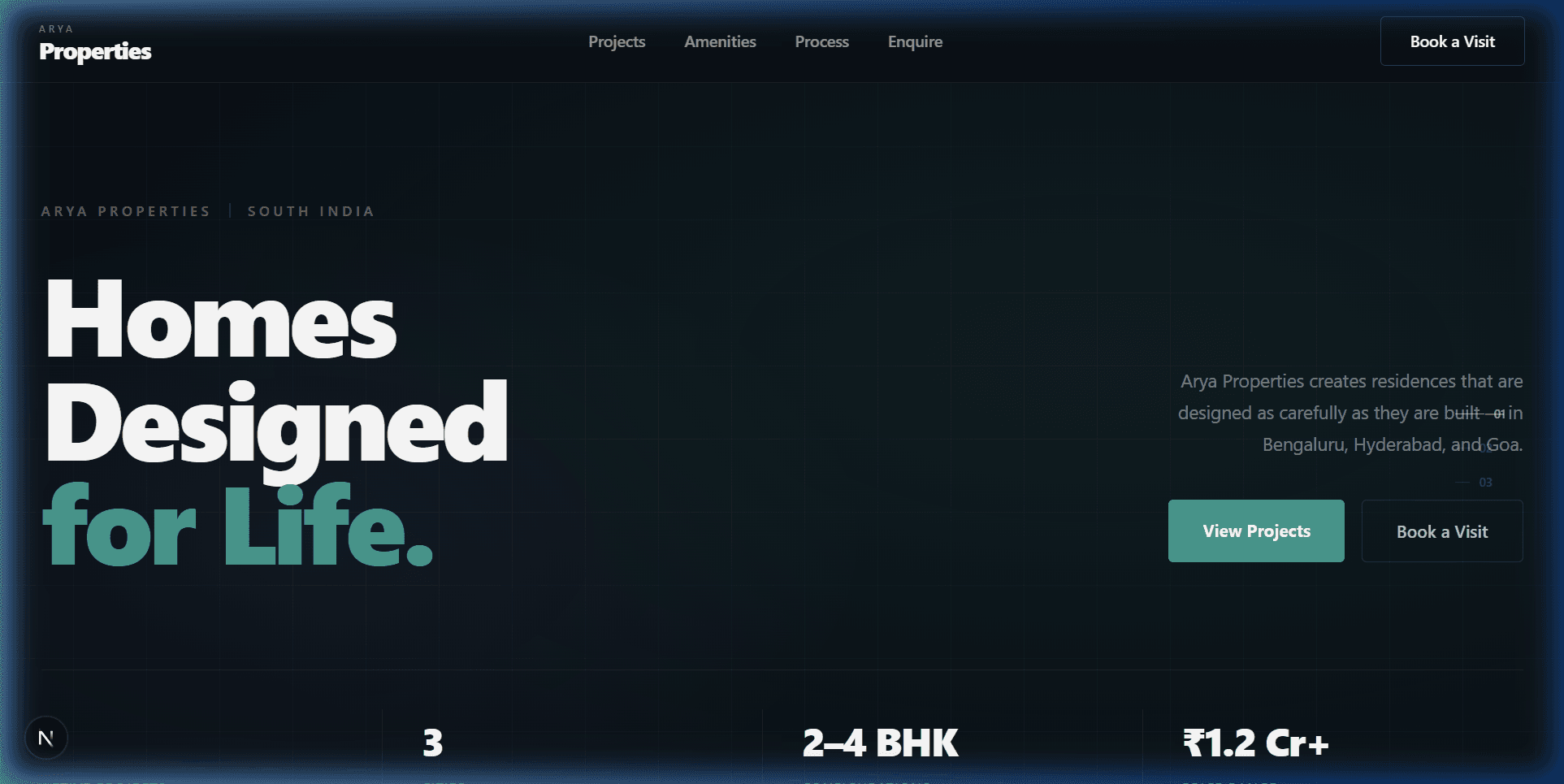 Arya Properties website preview