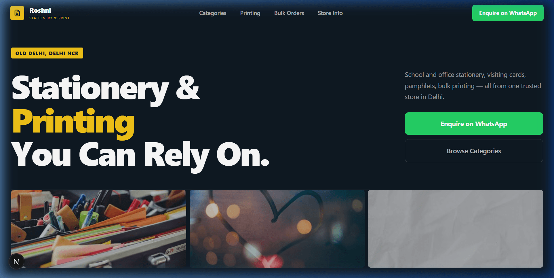 Roshni Stationery & Print website preview